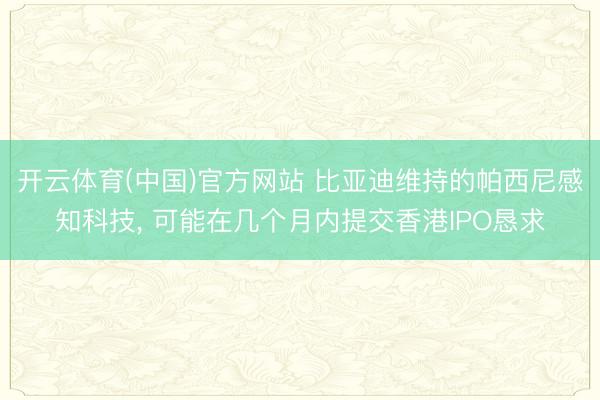 开云体育(中国)官方网站 比亚迪维持的帕西尼感知科技, 可能在几个月内提交香港IPO恳求